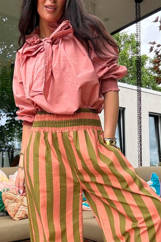 Bloc Stripe Wide Leg Pant Olive & Soft Terracotta